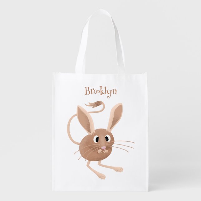 Cute long eared jerboa cartoon illustration grocery bag (Front)
