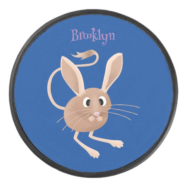 Cute long eared jerboa cartoon illustration hockey puck (Front)