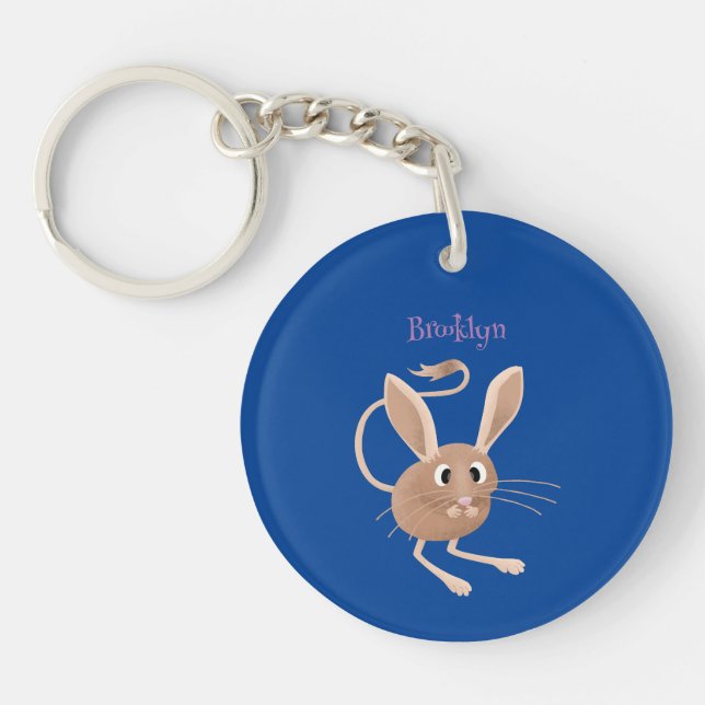 Cute long eared jerboa cartoon illustration keychain (Front)