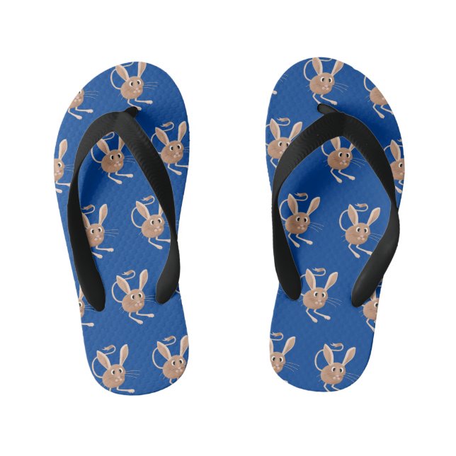 Cute long eared jerboa cartoon illustration kid's flip flops (Footbed)