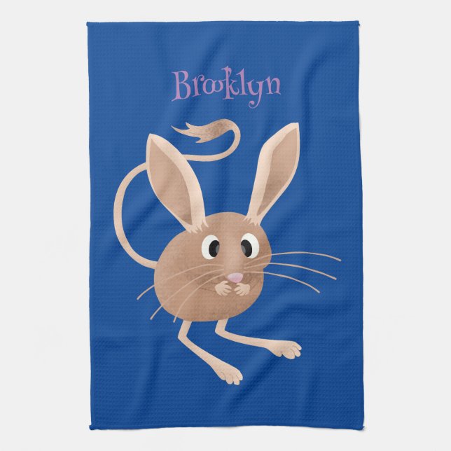 Cute long eared jerboa cartoon illustration kitchen towel (Vertical)