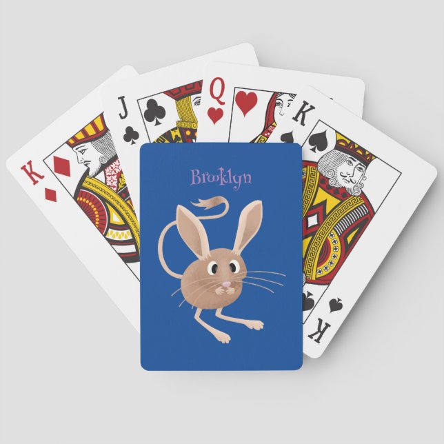 Cute long eared jerboa cartoon illustration poker cards (Back)
