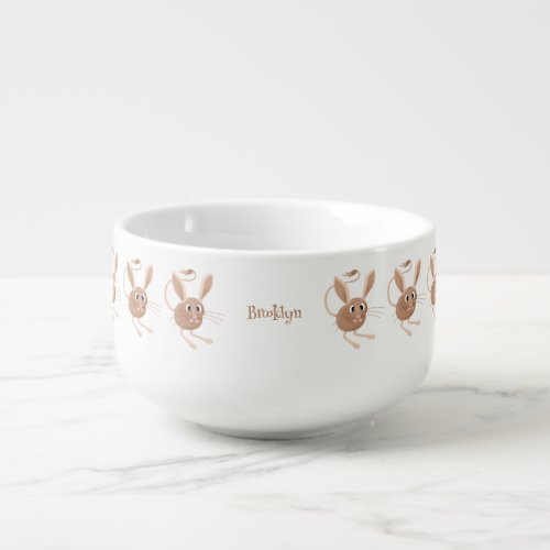 Cute long eared jerboa cartoon illustration soup mug