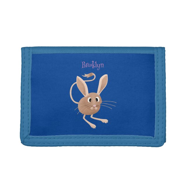 Cute long eared jerboa cartoon illustration trifold wallet (Front)