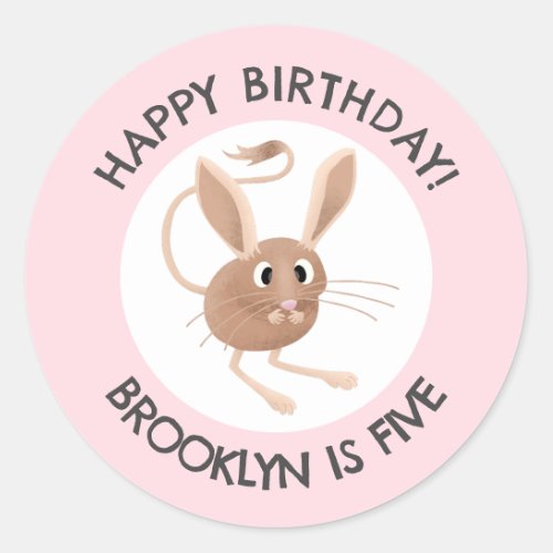 Cute long eared jerboa personalized birthday classic round sticker