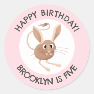 Cute long eared jerboa personalized birthday classic round sticker