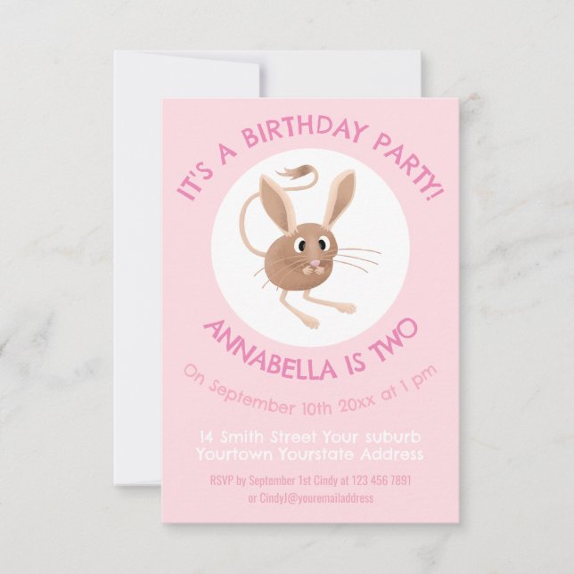 Cute long eared jerboa personalized birthday invitation (Front)