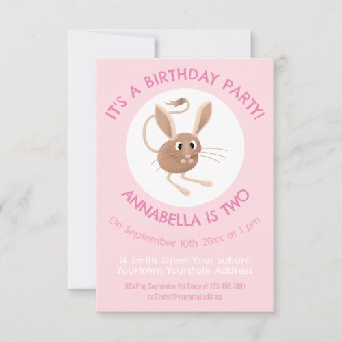 Cute long eared jerboa personalized birthday invitation