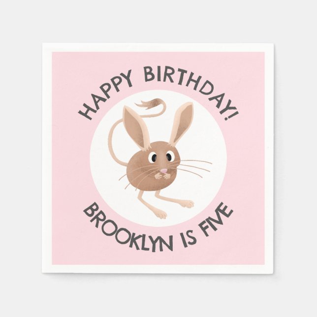 Cute long eared jerboa personalized birthday napkins (Front)