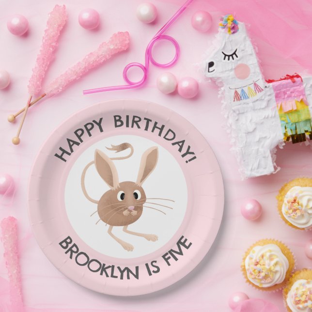 Cute long eared jerboa personalized birthday paper plates (Party)