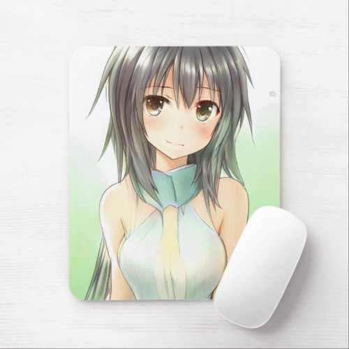 Cute Long Grey Hair Manga Girl Waifu Kawa Anime Mouse Pad