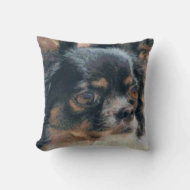 Cute Long Hair Chihuahua Artwork Square Throw Pillow (Front)