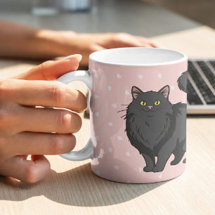 Cute Long Haired Black Cat Mom Personalized Coffee Mug