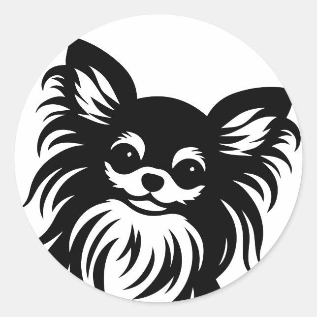 Cute long-haired Chihuahua cartoon Classic Round Sticker (Front)