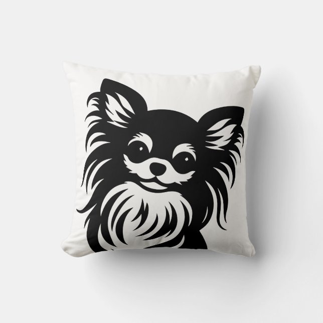Cute long-haired Chihuahua cartoon Throw Pillow (Front)