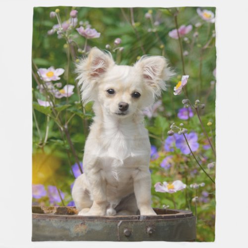 Cute long_haired Chihuahua Dog Puppy Photo _ Fleece Blanket