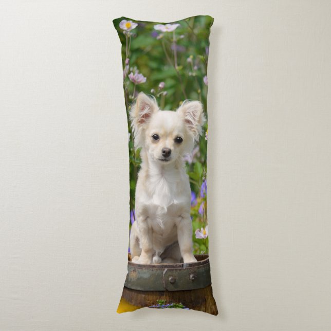 Cute long-haired cream Chihuahua Dog Puppy  cuddly Body Pillow (Front Vertical)
