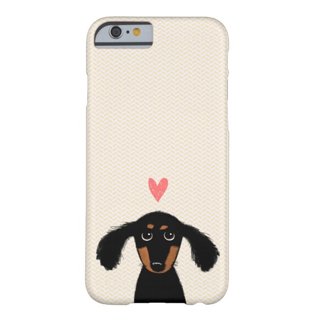Cute Long Haired Dachshund Puppy with Heart Case-Mate iPhone Case (Back)