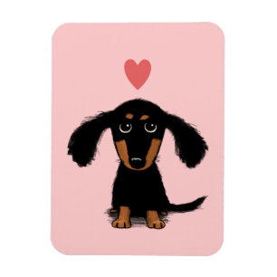 Cute Long Haired Dachshund Puppy with Heart Magnet