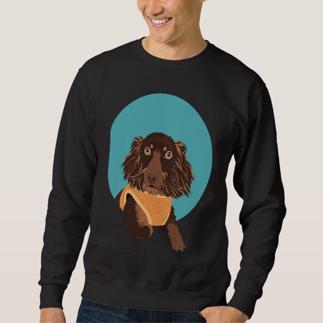Cute Long Haired Dachshund Sweatshirt (Front)