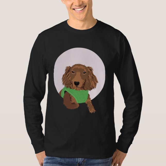 Cute Long Haired Dachshund T-Shirt (Front)