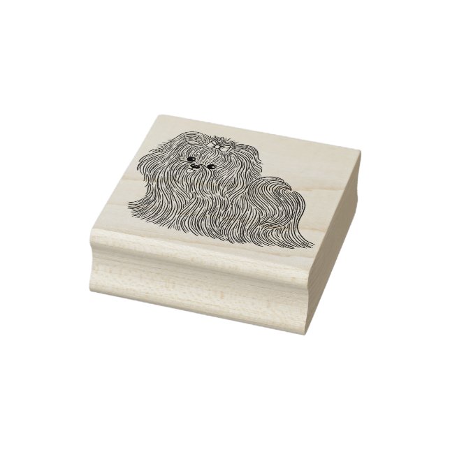 Cute Long Haired Dog with Bow Rubber Stamp (Stamp)