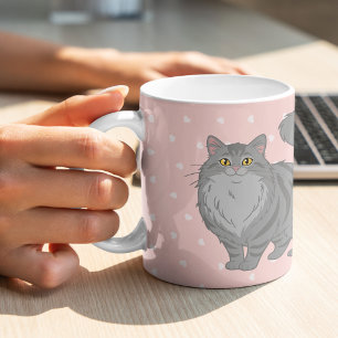 Cute Long Haired Gray Tabby Cat Mom Personalized Coffee Mug