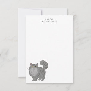 Cute Long Haired Gray Tabby Cat Thank You Note Card