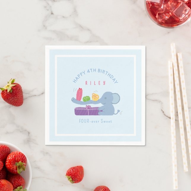 Cute Long-Nosed Elephant & Gifts Paper Napkins (Insitu)