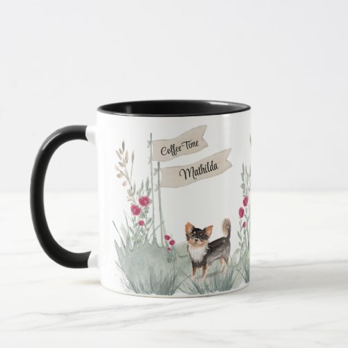 Cute Longhair Chihuahua Watercolor Coffee Tea Time Mug