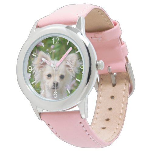 Cute longhair cream Chihuahua Dog Puppy dial_plate Watch