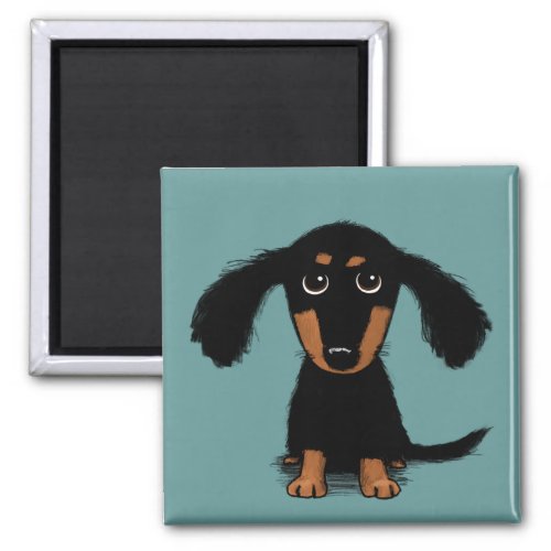 Cute Longhaired Black and Tan Dachshund Puppy Dog Magnet
