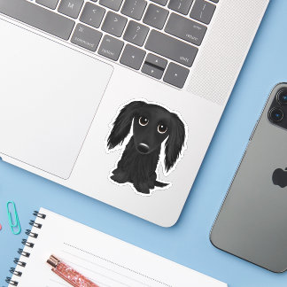 Cute Longhaired Black Dachshund Cartoon Sticker