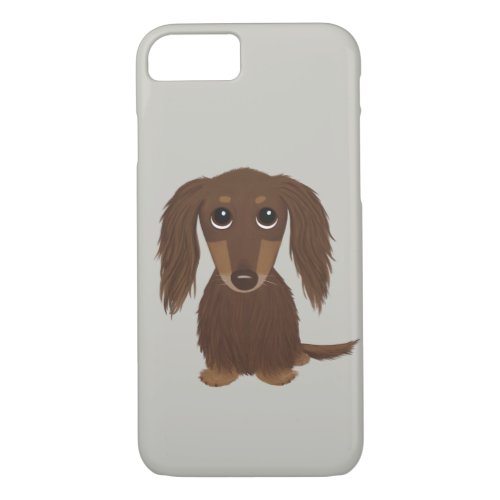 Cute Longhaired Chocolate Brown Dachshund iPhone 87 Case