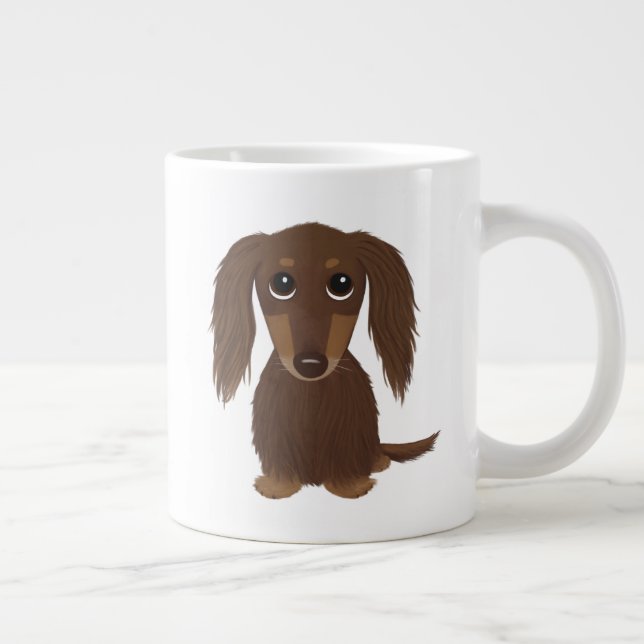 Cute Longhaired Chocolate Brown Dachshund Dog Giant Coffee Mug (Right)