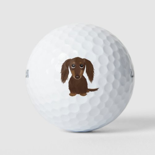 Cute Longhaired Chocolate Brown Dachshund Dog Golf Balls