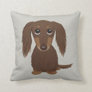 Cute Longhaired Chocolate Brown Dachshund Dog Throw Pillow