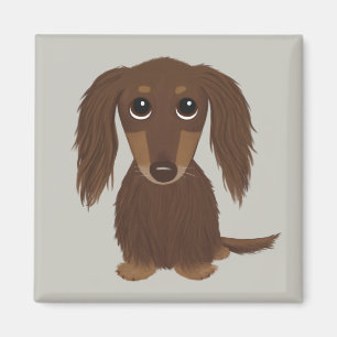 Cute Longhaired Chocolate Brown Dachshund Magnet