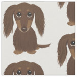 Cute Longhaired Chocolate Brown Dachshund Pattern Fabric
