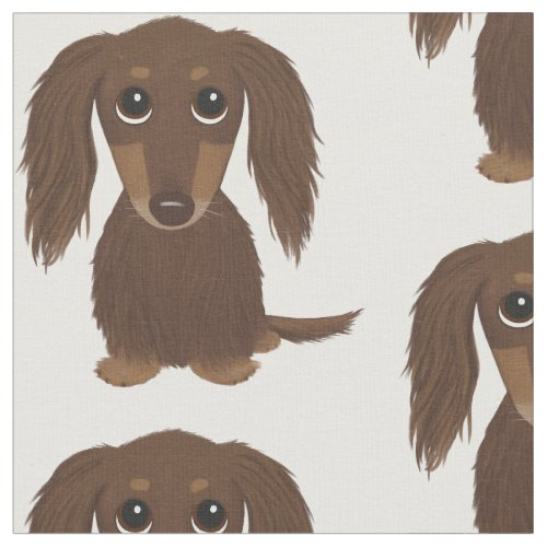 Cute Longhaired Chocolate Brown Dachshund Pattern Fabric