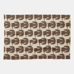 Cute Longhaired Chocolate Brown Dachshund Pattern Kitchen Towel