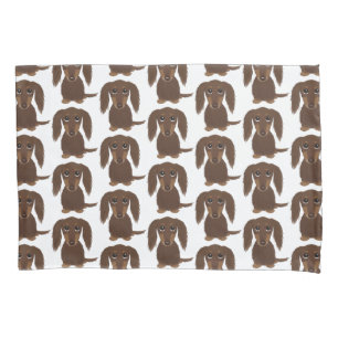 Cute Longhaired Chocolate Brown Dachshund Pattern Pillow Case
