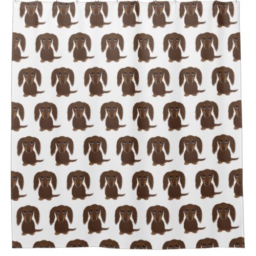 Cute Longhaired Chocolate Brown Dachshund Pattern Shower Curtain