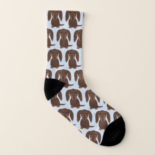 Cute Longhaired Chocolate Brown Dachshund Pattern Socks