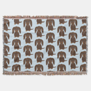 Cute Longhaired Chocolate Brown Dachshund Pattern Throw Blanket
