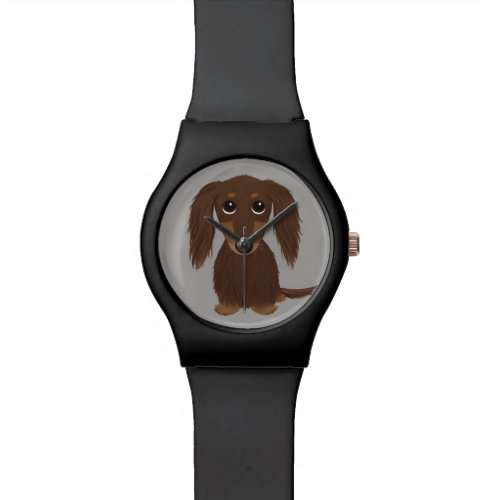 Cute Longhaired Chocolate Brown Dachshund Watch