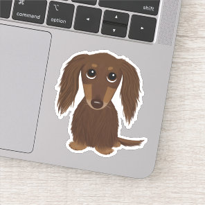 Cute Longhaired Chocolate Dachshund Cartoon Dog Sticker