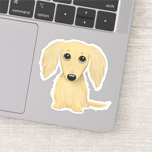 Cute Longhaired Cream Dachshund Cartoon Sticker