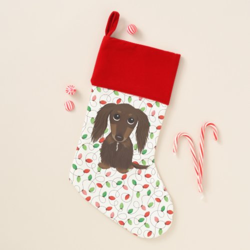 Cute Longhaired Dachshund Chocolate Wiener Dog Chr Christmas Stocking