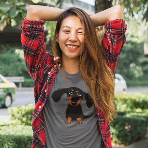 Cute Longhaired Dachshund Puppy Dog Cartoon T-Shirt